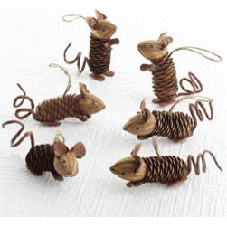 Winter Pinecone Friends - Mice - Set of 6 - New - Holiday Accents And Figurines