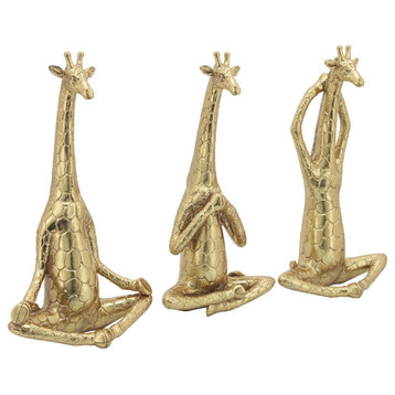 Polyresin, Set of 3, 12"H, Yoga Giraffe, Gold