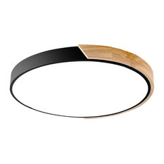 Modern Minimalist LED Wood & Metal & Acrylic Flush Mount Ceiling Light, Black, S