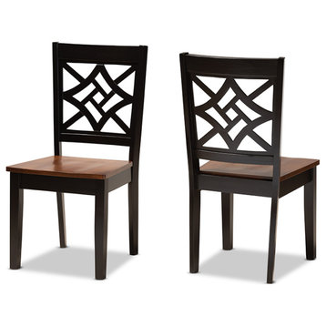 Isidro Contemporary Two-Tone Dark Brown and Walnut Dining Chair, Set of 2