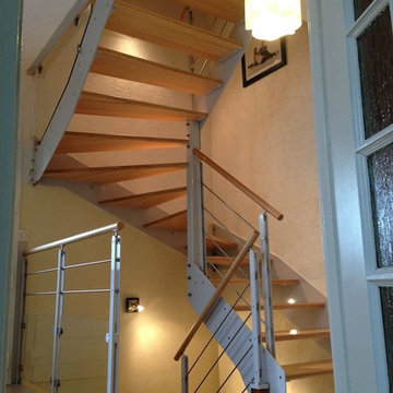 escalier mixte acier bois inox verre