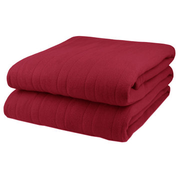 Pure Warmth Solid Flannel Electric Heated Warming Full Blanket Red