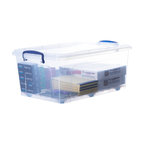 Clear Plastic Stackable Wheeled Storage Bin With Lid, 32 qt.