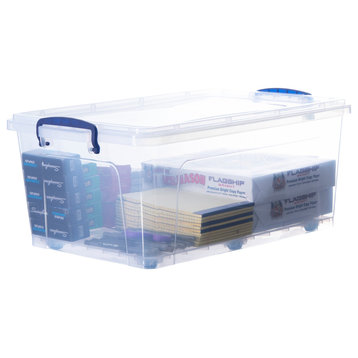 Clear Plastic Stackable Wheeled Storage Bin With Lid, 32 qt.