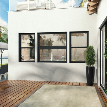 Black windows complement sliding glass door in Florida home
