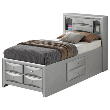 Marilla Twin Panel Bed With Storage, Silver Champagne