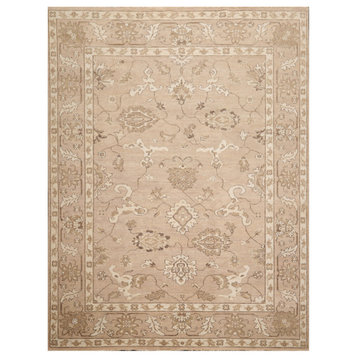 Hand Knotted Peshawar Oushak Taupe,Camel Wool Area Rug, 8x10