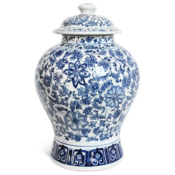 Blue & White Floral Porcelain Urn