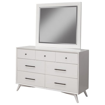 Alpine Furniture Decorative Flynn Mid Century Modern 7 Drawer Dresser, White