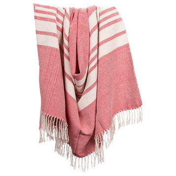 Al Fresco Striped Cotton Throws and Blankets in Indian Red, 4 sizes, Large