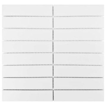 Gio White Matte 1.25" X 6" Stacked Linear Porcelain Mosaic Tile, 55 Sheets