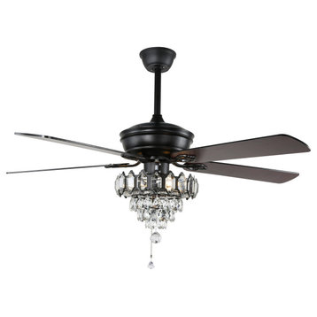 52 inch 5-Blade Crystal Ceiling Fan With Remote Control and Light Kit Included, Black