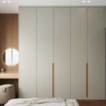 Scandinavian fitted wardrobe with dressing table and alcove units