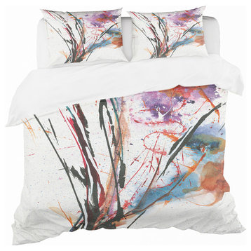 Abstract Purple and Blue Flowers Duvet Cover Set, King