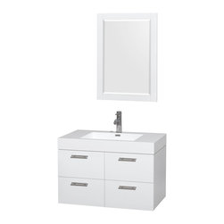 36 inch Single Bathroom Vanity in Glossy White, Acrylic Resin Countertop - Bathroom Vanities And Sink Consoles