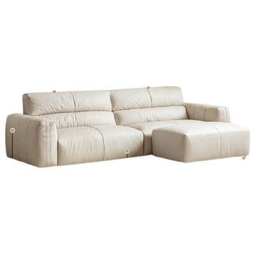 Technology Cloth Sofa Cream Style, Big 4-Seats Footstool Sofa 126.8x67.7x32.3"