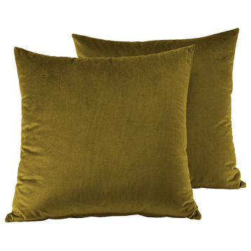 Heritage Plush Velvet Cushion Cover Pair, Peat Green, 18w X 18l