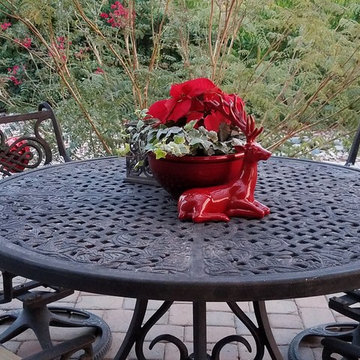 Red Christmas deer with poinsettias