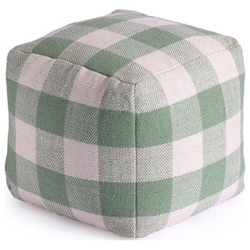 Spring Sky 20" x 20" x 20" Ivory and Green Pouf