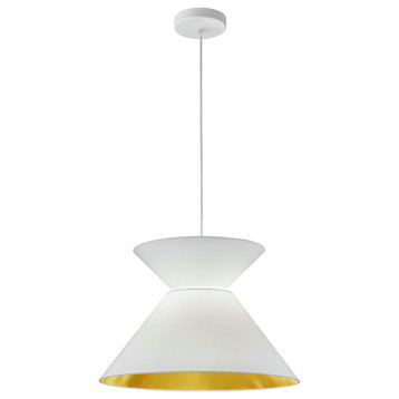 1 Light Patricia Pendant, White with White/Gold Shade