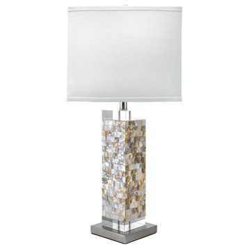 29" Mosaic Prism Linen Shade Satin Nickel & White, 3-Way Switch Table Lamp