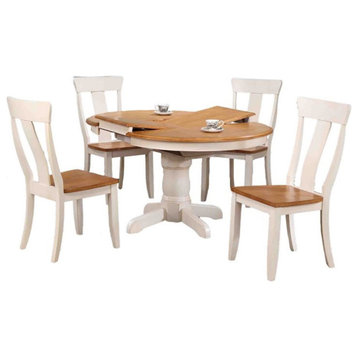 Iconic Furniture Company 5-Pc Round Panel Wood Dining Set in Caramel/Biscotti