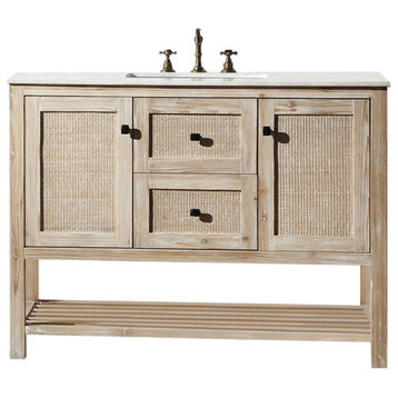 48" Solid Wood Sink Vanity, Marble Top-No Faucet
