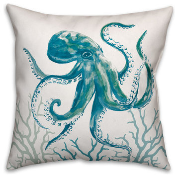 Teal Octopus 18x18 Throw Pillow