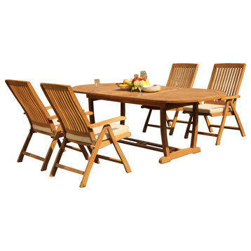 5-Piece Outdoor Teak Dining Set: 94" Masc Oval Table & 4 Marley Reclining Chairs