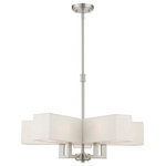 Livex Lighting - Rubix 5 Light Brushed Nickel Chandelier - This chandelier from the Rubix collection has a crisp, clean look and contemporary appeal. The angular arms feature a brushed nickel finish. The oatmeal fabric hardback shades offers warm light for your surroundings.