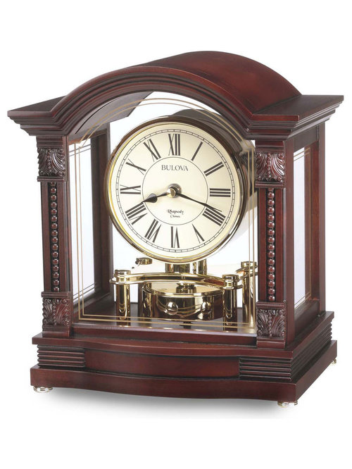 Tabletop Clocks Bulova Clock Bardwell Mantel By Rotating Pendulum Wood And Glass Case