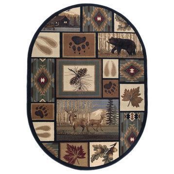 Northern Wildlife Novelty Lodge Multicolor Oval Area Rug, 4'x5'