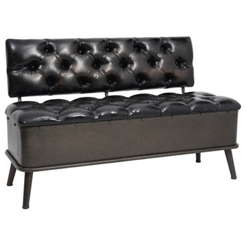 vidaXL Storage Bench Storage Bench for Entryway with Backrest Black Faux Leather