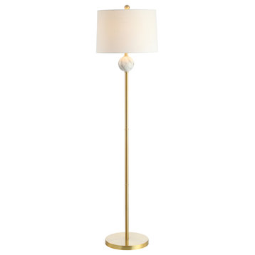 Vaughn 60" Modern Metal and Resin LED Floor Lamp, Brass Gold and White