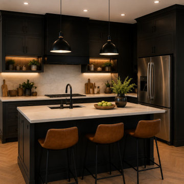 Modern Moody Kitchen with Dark Slab Cabinets