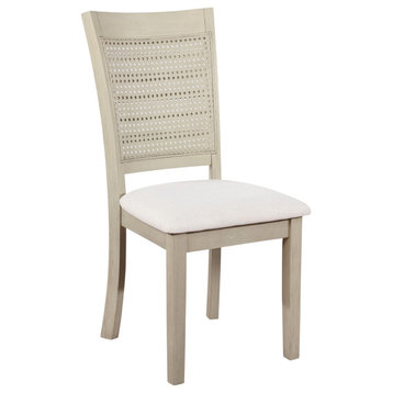Walden Cane Back Dining Chair With Antique White Base and Linen Fabric Seat