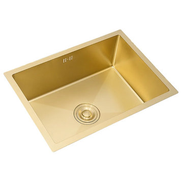 30'' Stainless Steel Kitchen Sink Rectangular Single Bowl, Gold