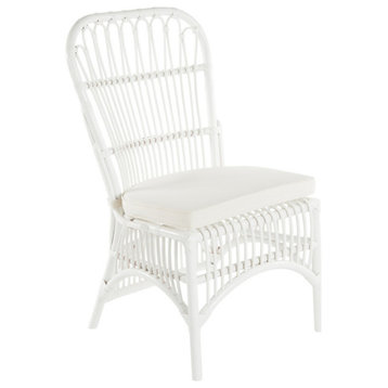 Rattan Loop Side Chair With Seat Cushion, Set of 2, White