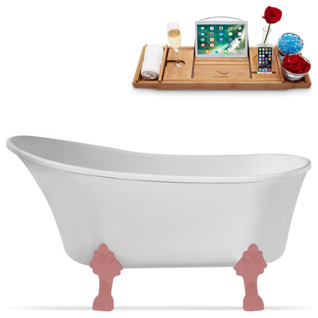 63" Streamline N348PNK-IN-ORB Clawfoot Tub and Tray With Internal Drain