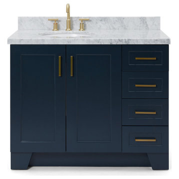Ariel Taylor 43" Left Oval Sink Bath Vanity, Midnight Blue, 1.5" Carrara Marble