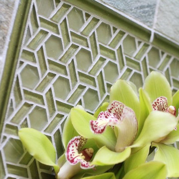 Sage Green "Cane" pattern clear glass feature box