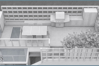 Ejemplo de terraza minimalista de tamaño medio en azotea y anexo de casas con cocina exterior