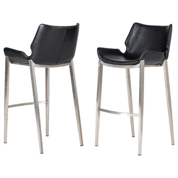 Limari Home Dave 30" Eco-Leather & Stainless Steel Bar Stool in Black (Set of 2)