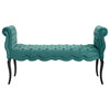 Adelia Chesterfield Style Button Tufted Performance Velvet Bench, Teal