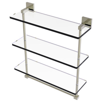 Montero 16" Triple Tiered Glass Shelf with towel bar, Polished Nickel