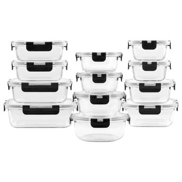 24 Piece Glass Storage Containers With Leakproof Lids Set Black