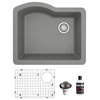 Karran Undermount Quartz 24" Single Bowl Kitchen Sink Kit, Grey