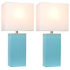 Elegant Designs Set of 2 Modern Leather Table Lamps, White Fabric Shades, Aqua