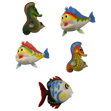 Funny Happy Fish Dimensional Wall Decor Set of 5 Eight Inches