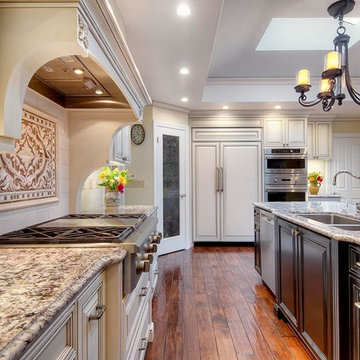 Ornate White Glazed Kitchen & Family Room